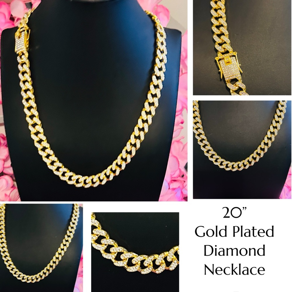 20” Gold plated necklace with some rhinestones and a gold plated clasp safe use